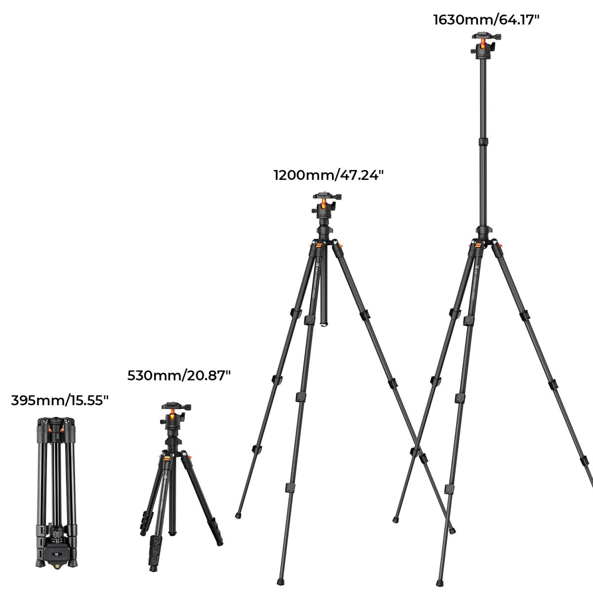 64"/1.6m Camera Tripod Lightweight Vlog Travel Tripod Compact Flexible & Portable 17.6lbs/8kg Load with Portable, for DSLR Cameras O234A1+BH-36 and 6" Magic Arm with Super Clamp