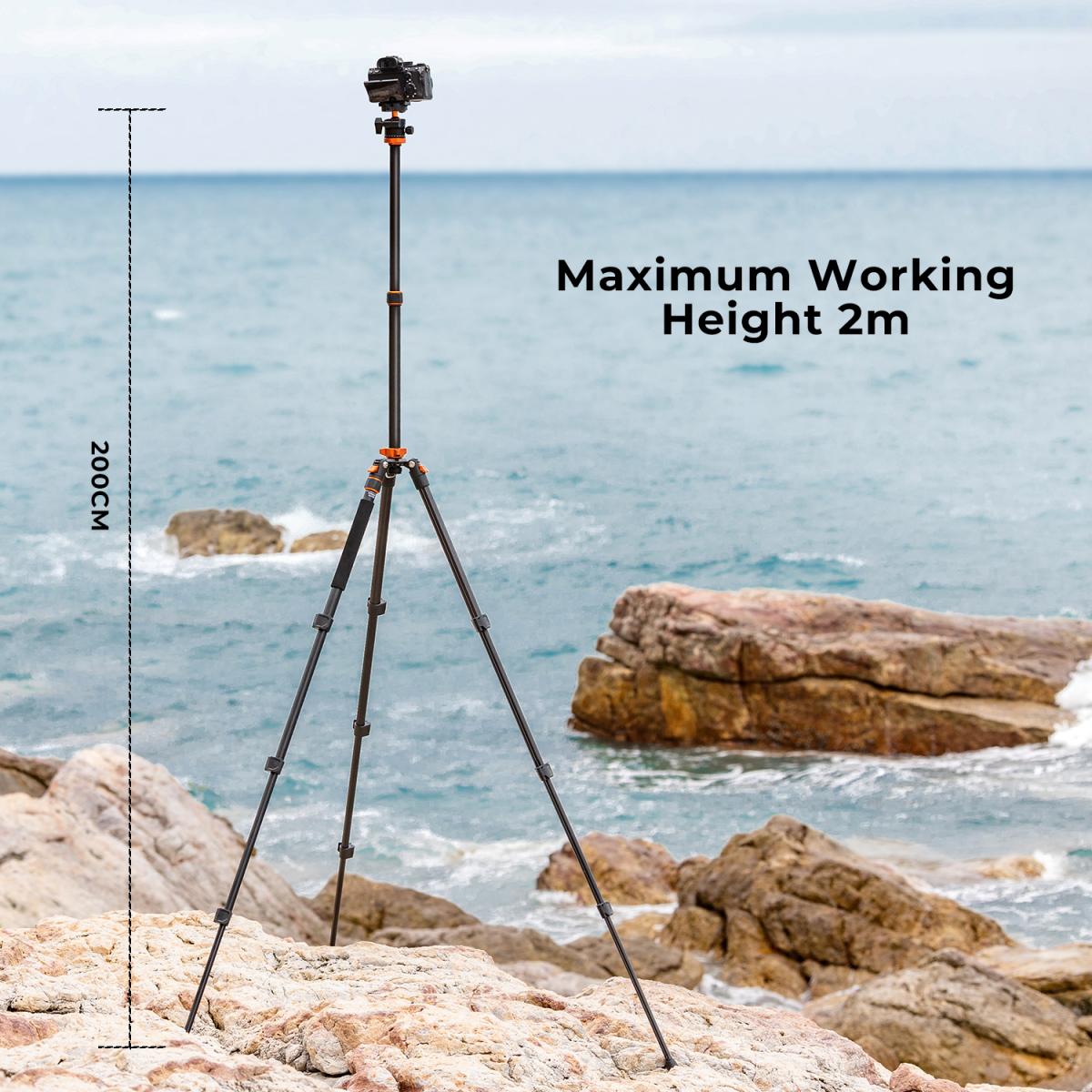 78"/2m Overhead Aluminum DSLR Tripod Compact Portable Vlog Tripod Monopod 22lbs/10kg Load, K234A7+BH-28L (S210) + Cleaning Set