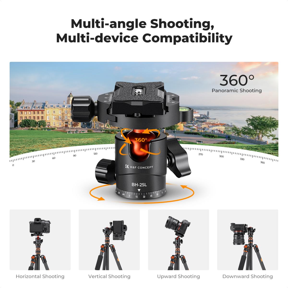 60" Carbon Fiber Camera Tripod,Super Lightweight Compact Travel Tripod with 360° Ball Head,Quick Release Plate,Detachable Monopod 8KG Load Capacity and 6" Magic Arm with Super Clamp Set