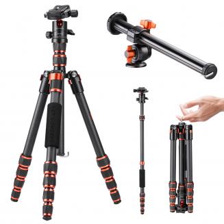 Tripod Kit 60" Carbon Fiber Camera Tripod,Super Lightweight Compact Travel Tripod with 360° Ball Head A225C0+BH-25L and Rotatable Multi-Angle Center Column Set