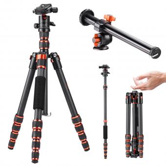 Tripod Kit 60" Carbon Fiber Camera Tripod,Super Lightweight Compact Travel Tripod with 360° Ball Head A225C0+BH-25L and Rotatable Multi-Angle Center Column Set