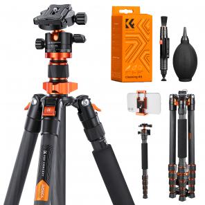 60" Carbon Fiber Camera Tripod,Super Lightweight Compact Travel Tripod with 360 Degree Ball Head,Quick Release Plate,Detachable Monopod 8KG Load Capacity for SLR DSLR A225C0+BH-25L Air Pro Series K&F Concept + Cleaning set