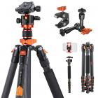 67"/1.7m Carbon Fiber Tripod 22lbs Load Lightweight Travel camera Tripod with Phone Mount and 6" Magic Arm with Super Clamp Set