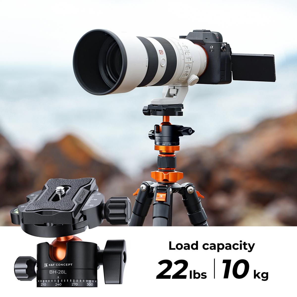 67"/1.7m Carbon Fiber Tripod 22lbs Load Lightweight Travel camera Tripod with Phone Mount and 6" Magic Arm with Super Clamp Set
