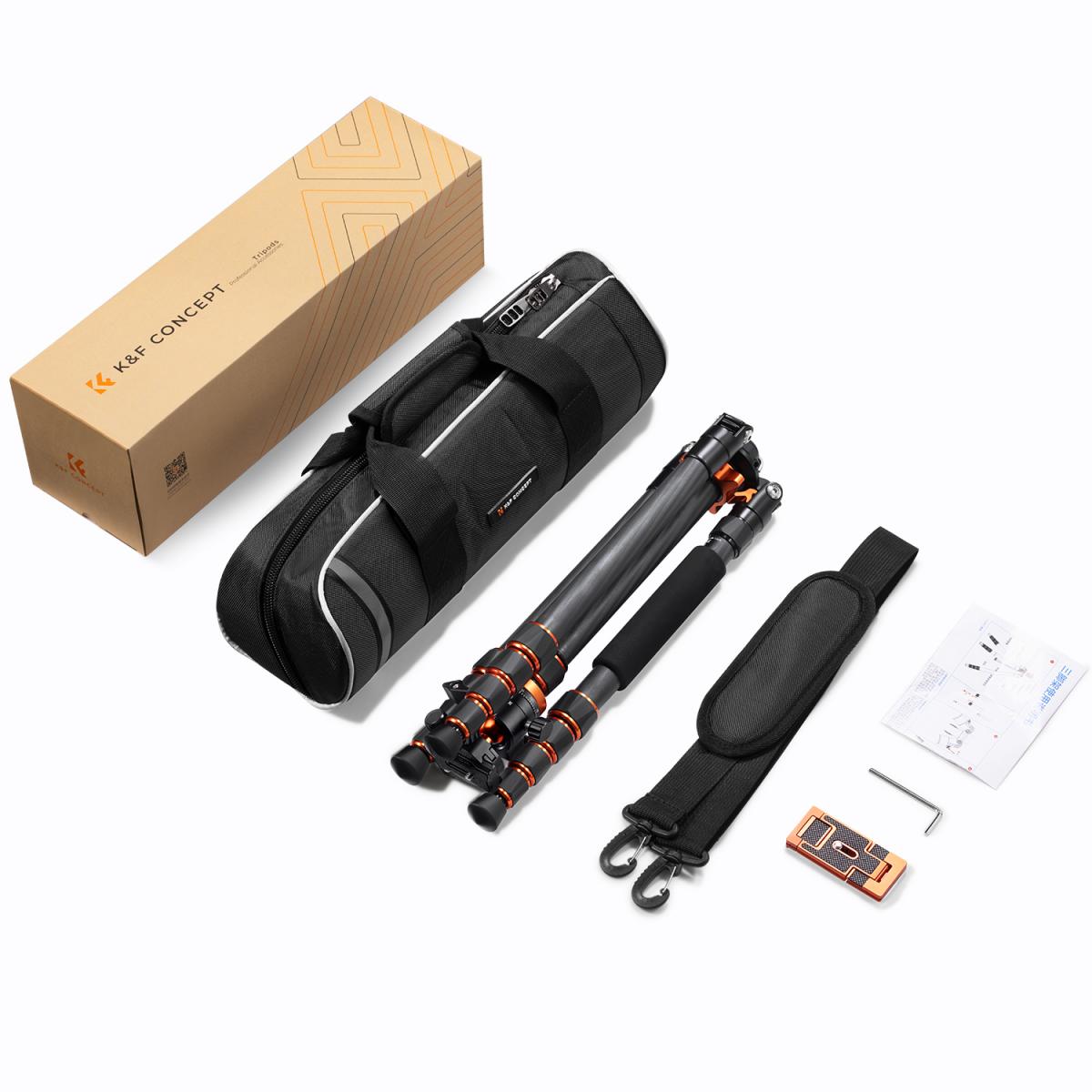 67"/1.7m Carbon Fiber Tripod 22lbs Load Lightweight Travel camera Tripod with Phone Mount and 6" Magic Arm with Super Clamp Set