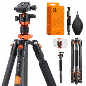 67"/1.7m Carbon Fiber Tripod 22lbs Load Lightweight Travel camera Tripod with Phone Mount for SLR DSLR, D255C4+BH-28L (SA255C1) + 4in1 DSLR Camera Cleaning Kit