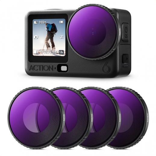 K&F CONCEPT ND Filter Kit Compatible with DJI Osmo Action 6, ND8 ND16 ND32 ND64 4 Pack Light Reduction Exposure Control Optical Glass Filters with Multi-Layer Coating