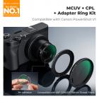 True Color CPL 58mm & UV Filter Adapter Ring Kit for Canon PowerShot V1, HD Optical Glass Multi-Coated Lens Protector with 3M Adhesive, Removal Tool Kit (Fishing Line & Keychains) - Nano-Klear Series