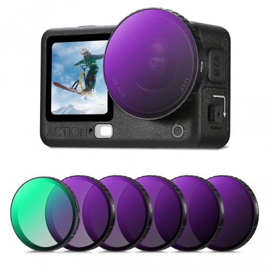 K&F CONCEPT Snap On CPL ND Filter Kit for DJI Osmo Action 6, 6 Pack CPL ND8 ND16 ND32 ND64 ND256 Action 6 Filter, Neutral Density Polarizing Action Camera Accessories, Multicoated HD Optical Glass