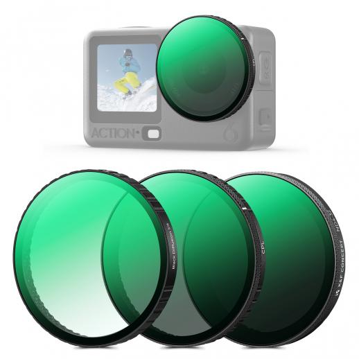 K&F CONCEPT スナップオン CPL VND エフェクトフィルターキット DJI Osmo Action 6対応、3個パック CPL ブラック拡散 1/4 ND2-32 フィルター HD 光学ガラス/マルチコーティング アクションカメラアクセサリー