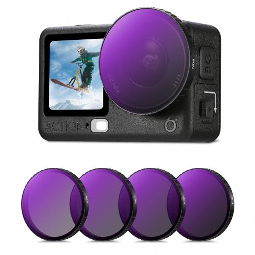 K&F CONCEPT スナップオンNDフィルターキット DJI Osmo Action 6対応、4枚パック ND8 ND16 ND32 ND64 光量低減ニュートラルデンシティフィルター HD光学ガラス/マルチコーティング アクションカメラアクセサリー