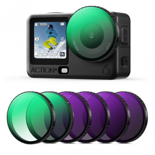 K&F CONCEPT スナップオン CPL ND エフェクトフィルターキット DJI Osmo Action 6対応、6個パック CPL ND8 ND16 ND32 ND64 ブラック拡散 1/4 フィルター HD 光学ガラス/マルチコーティング アクションカメラアクセサリー