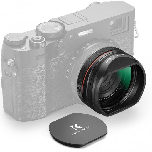 Black Mist 1/4 Filter + Metal Square Hood + Lens Cap Kits Compatible with Fujifilm X100 Series Accessories, Black