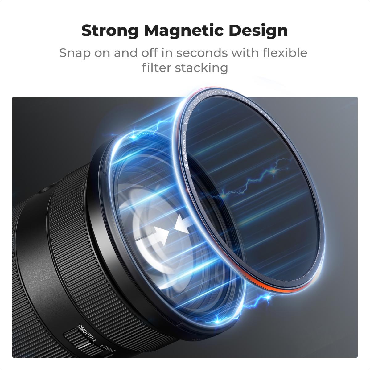 K&F Concept 77mm Magnetic Lens Filter Kit (9-in-1 Set) CPL+FSND4/8/16/32+Black Mist 1/4+Blue Streak with Adapter Ring & Cap, Ultra-Low Reflection Optical Glass for Camera Lens - Nano-Xcel Series