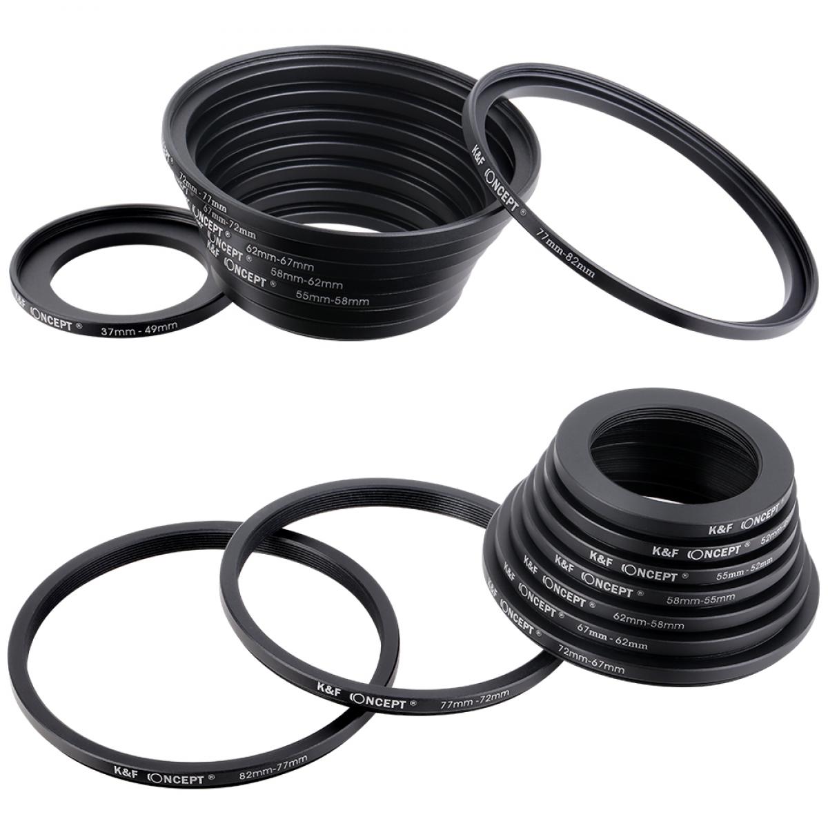 18 Pieces Filter Ring Adapter Set, Camera Lens Filter Metal Stepping Rings Kit (Includes 9pcs Step Up Ring Set + 9pcs Step Down Ring Set)