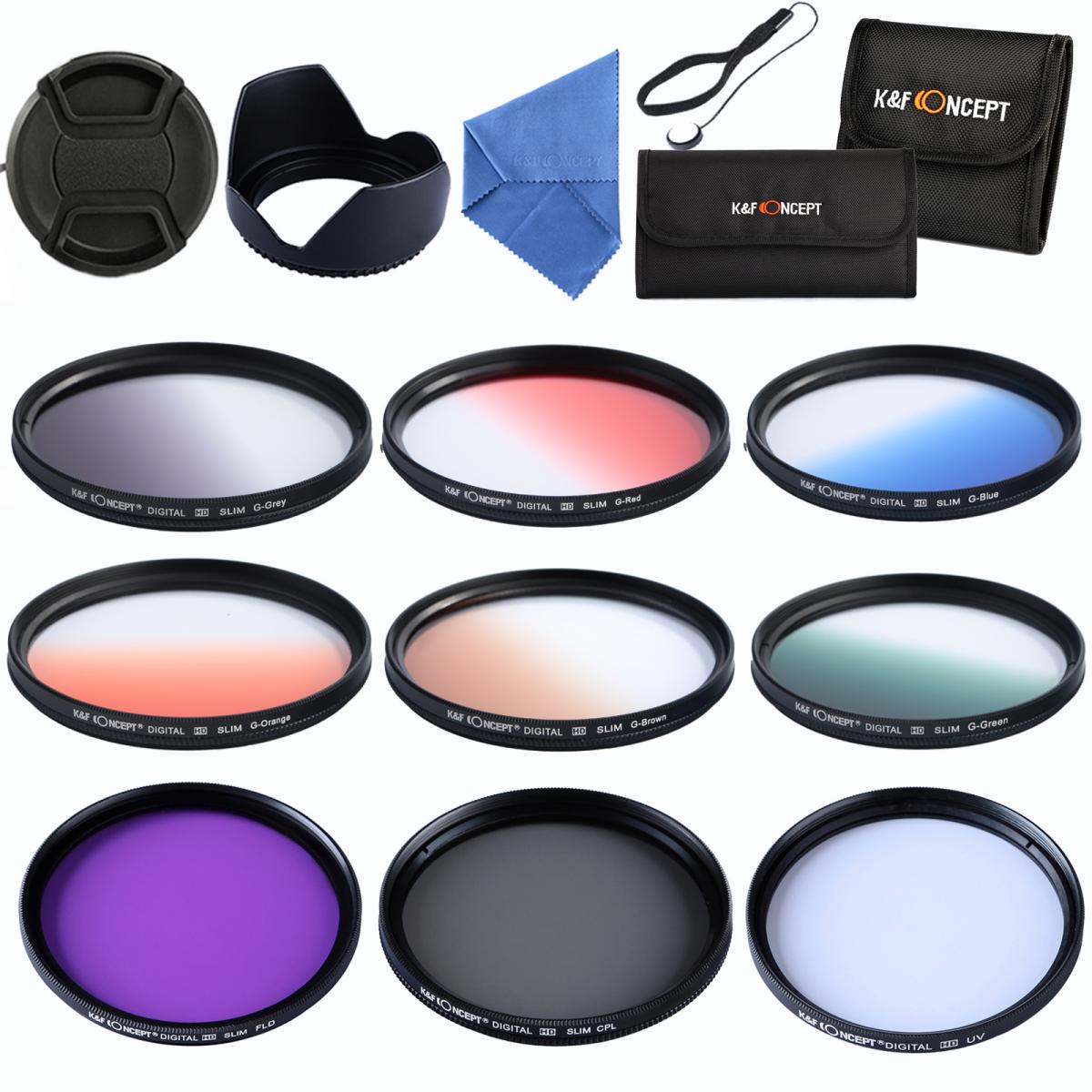 58mm Filter Set (UV, CPL, FLD, Graduated Blue, Orange, Grey, Red, Green, Brown)