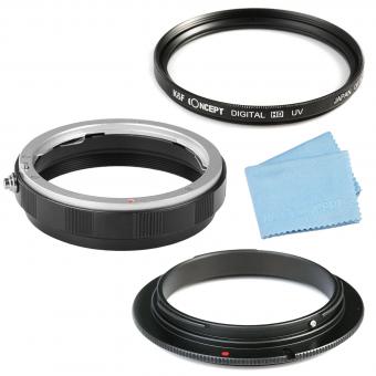 58mm Marco Reverse Adapter Ring + Lens Mount Protection Ring + 58mm Slim UV Filter + Cleaning Cloth