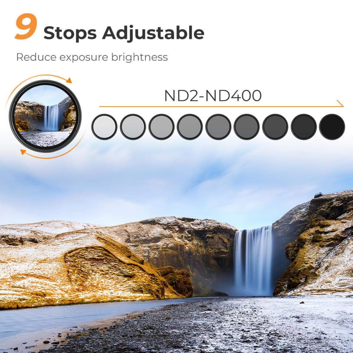 40.5mm Adjustable Variable ND2ND400 (9 Stops) Filter + Lens Cleaning