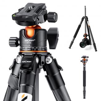 70” Carbon Fiber Travel Tripod Max Height,lightweight tripod 33.07lbs Load For Dslr Cameras With Twist Lock And Monopod