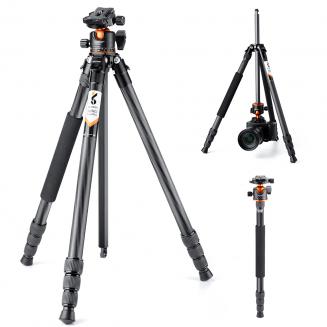 70” Carbon Fiber Tripod 33lbs Load For Dslr Cameras With Twist Lock And Monopod