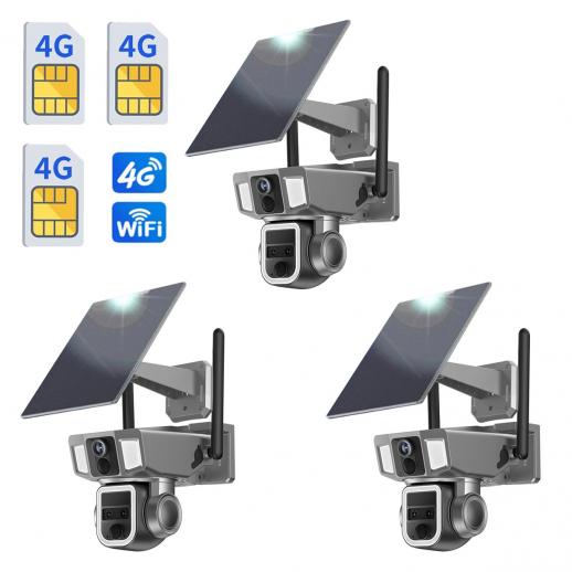 4G Solar Security Camera with WiFi Connection 2-in-1, 3PCS Kentfaith Outdoor Surveillance Camera with IP66 Waterproof Rating & 10X Optical Zoom