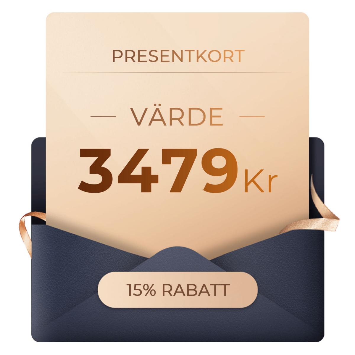 Presentkort: 3479Kr värde - kan användas med alla rabatter