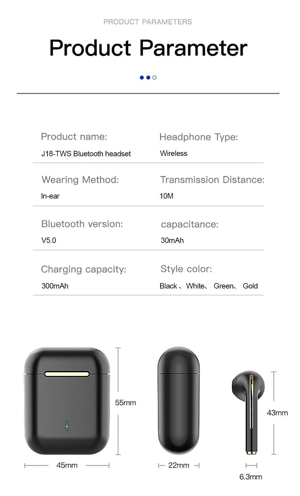 TWS Bluetooth Headphones for Mobile Phone Black White Green Gold - KENTFAITH