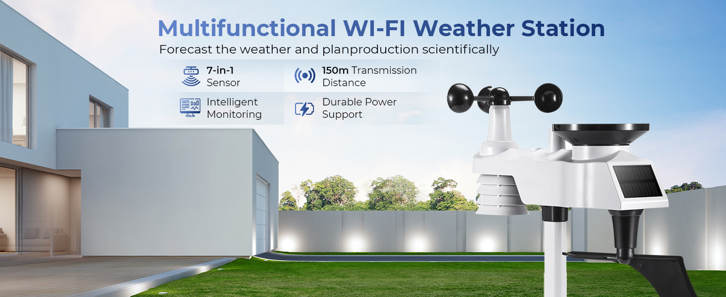 Uzoli Station météo professionnelle wifi Pluviomètre Anémomètre Température  intérieure/extérieure Humidité Prévisions météo Pression de l'air Niveau