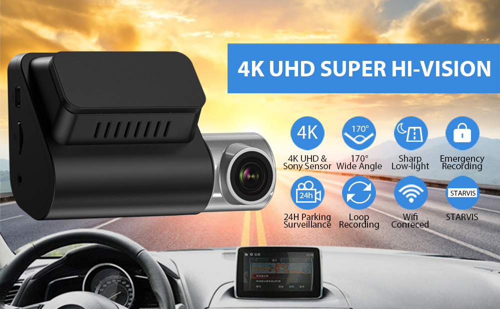 4K Full HD Car Recorder Sony IMX335, Built-in WiFi GPS Smart Car Recorder Car, Adas, 2-Inch IPS LCD, 140° FOV, Wide Dynamic, Night Vision Support Dual