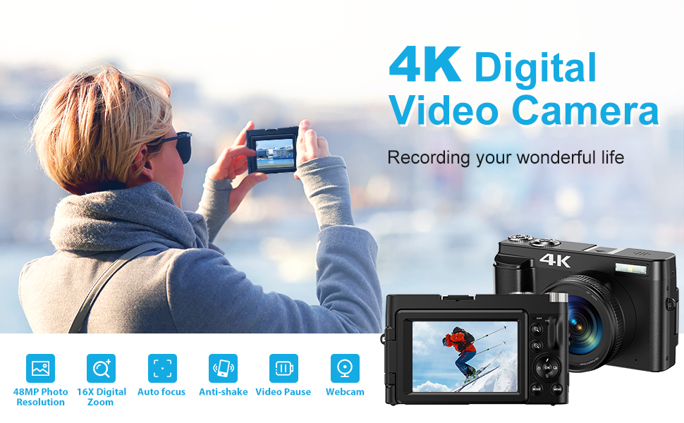 写真とビデオ用の4Kデジタルカメラ[オートフォーカスと安定化] SD