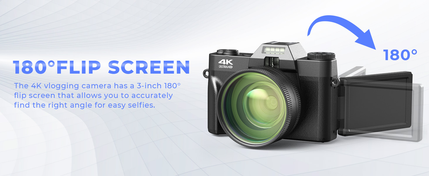 Appareil Photo numérique, CCN 4K 48MP avec 180° Flip 3.0 écran, 16X Zoom  numérique Appareil Photo Compact avec Objectif Grand Angle et Macro, 64GB  TF