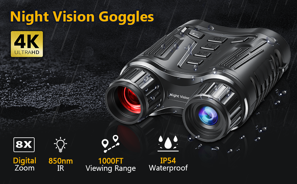 Coolife NV2180 lunettes de Vision nocturne pour la chasse, lunettes de  Vision nocturne 4K 36MP UHD, jumelles zoom numérique 8x