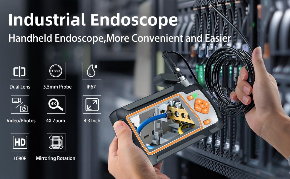 Caméra Endoscope 2,0MP 1080P HD Endoscope Industriel à Unique Lentille,  Écran de 4,3, Lentille Réglable à 360°, 8 LED à Luminosité Réglable avec  Carte Mémoire 32G (1m) - K&F Concept