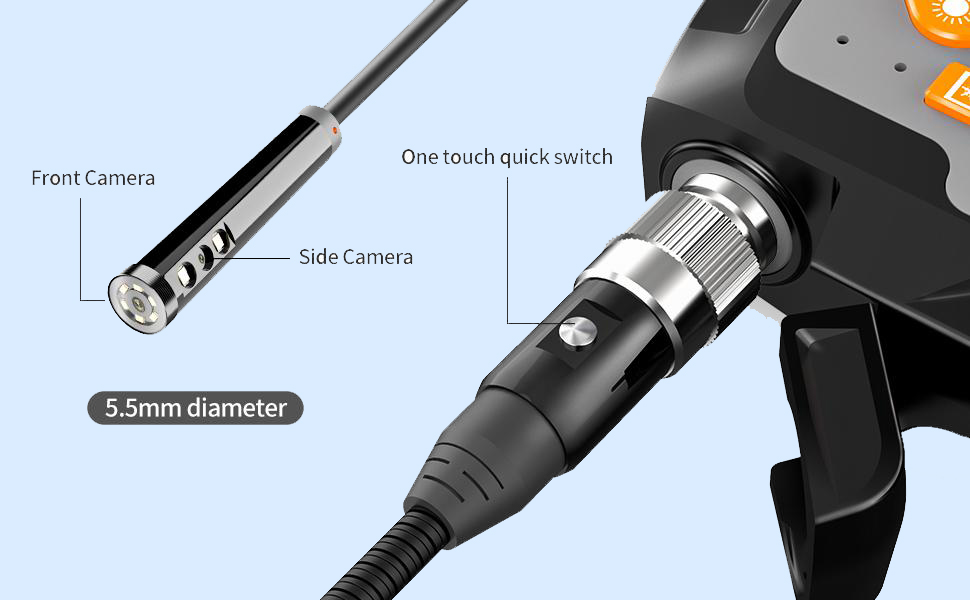 P130 5m Fil Dur LED Light Borescope Étanche 8 mm Inspection à Double  Lentille Caméra de Serpent Endoscope Industriel