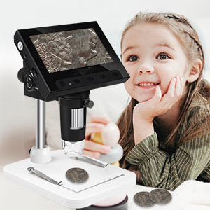 Microscopio digitale da 4,3 pollici, microscopio a moneta, ingrandimento  50X-1000X, con 8 luci LED regolabili, adatto per adulti e bambini per uso  esterno e domestico - K&F Concept