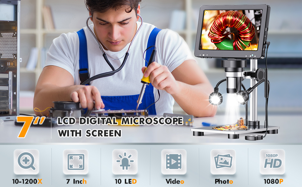 DM9 inch LCD Digital Microscope 1200X, 1080P Coin Microscope with 12MP  Camera Sensor KF Concept