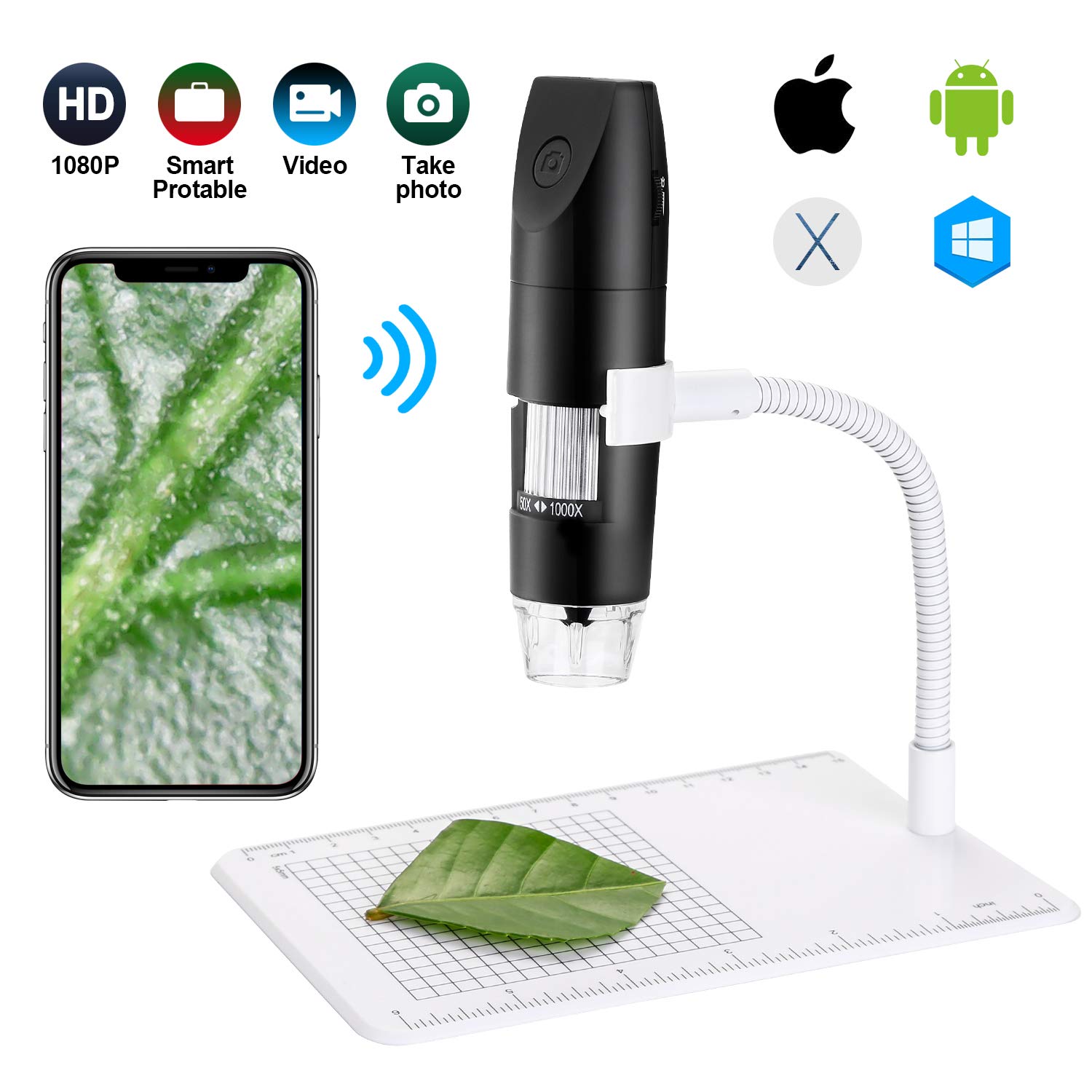 Microscopio Digitale Wireless 50X 1000X Ingrandimento Zoom Wi-Fi USB P