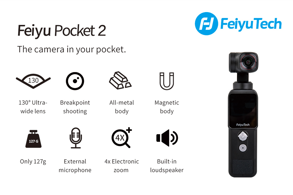 Feiyu Pocket 2-Lightハンドヘルド3軸ジンバル安定化4Kビデオ