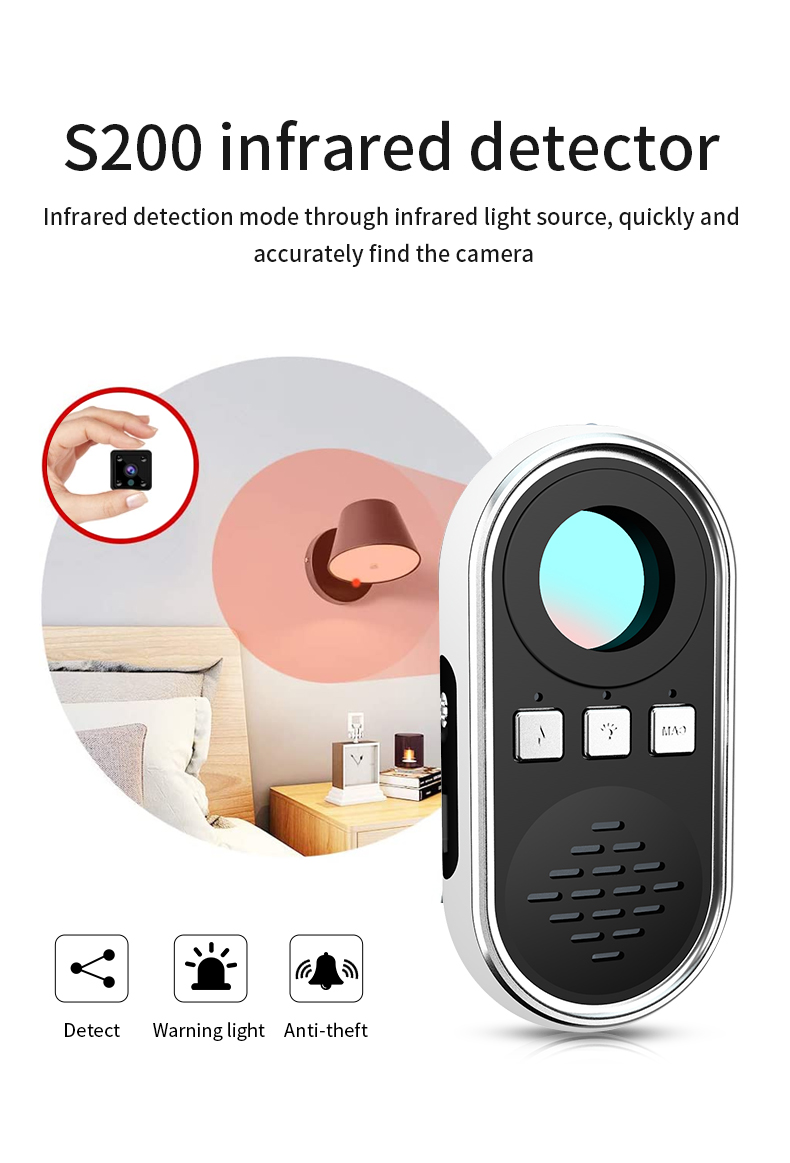 Hidden Camera Detector, Spy Camera Finder, Pocket Camera Finder with Mini  LED Flashlight, Personal Emergency Security Sound Alarm Black - KENTFAITH