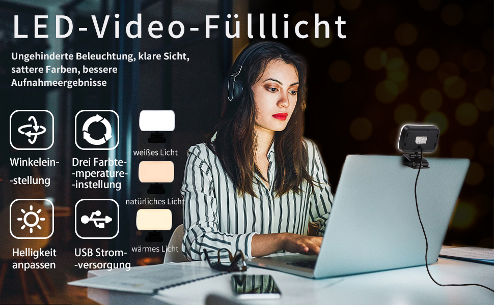 Kit d'éclairage de vidéoconférence, lumière à clipser pour ordinateur  portable/PC, 10 niveaux de luminosité