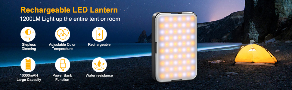 H11 3-in-1 multifunctional camping light, 3 colour temperatures, infinitely  dimmable photo fill light with