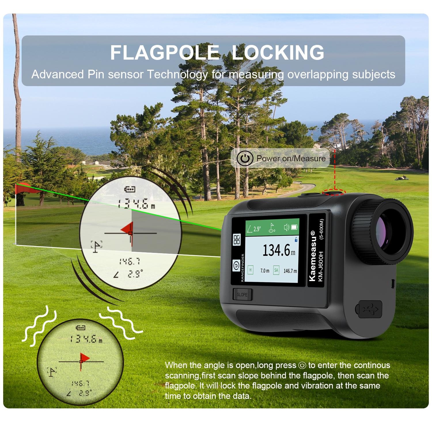 KM-J800H Golf Rangefinder with colour touch LCD HD colour screen, high  accuracy 800m rechargeable laser hunting rangefinder, 6.5x magnification,  fast