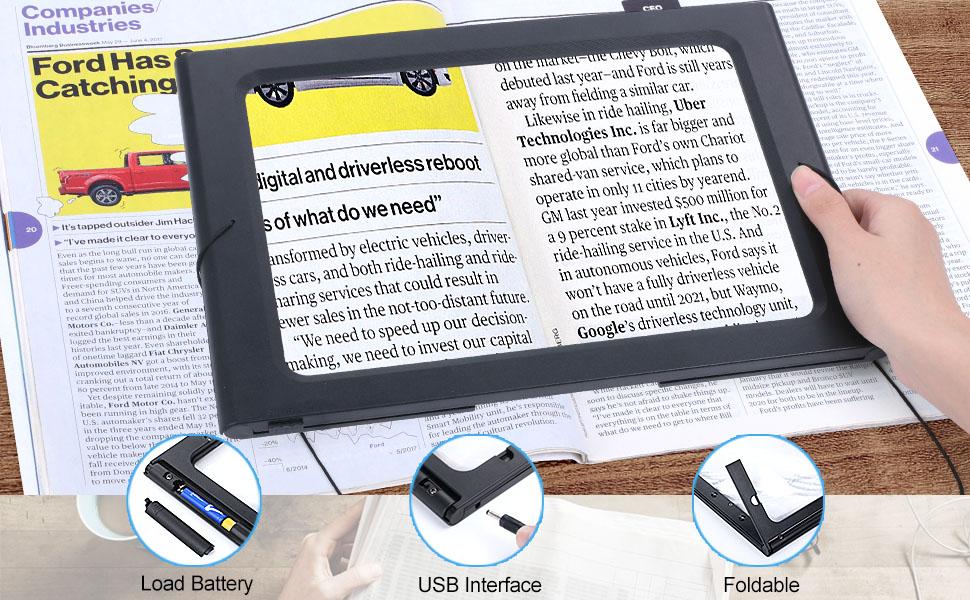  Página completa Lupa lectura gran lupa hoja flexible ligero  iluminado plegable escritorio portátil de lectura para libros periódicos  baja visión ayudas : Hogar y Cocina