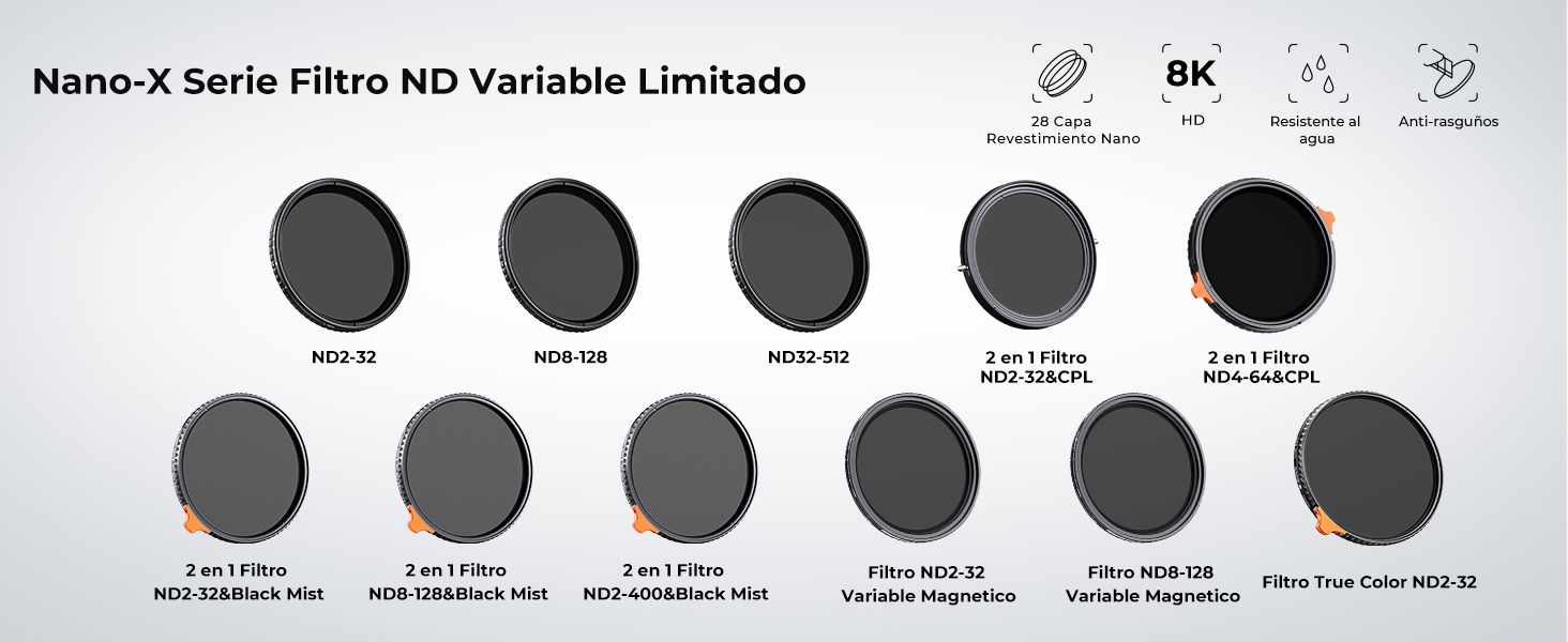 62mm Filtro ND Variable Color Verdadero ND2-ND32, Serie Nano-X - K&F Concept