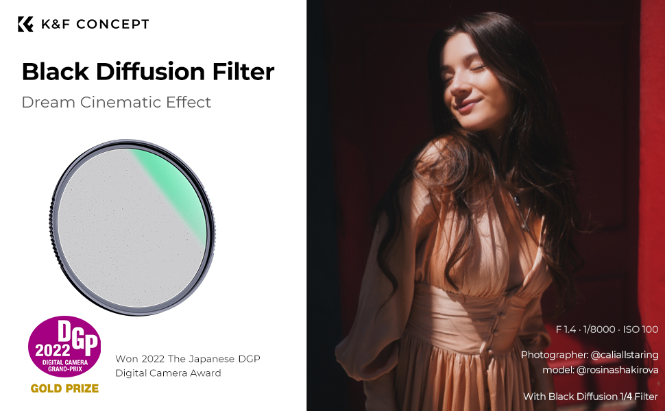 K&F Concept Black Diffusion 1/4 Filter Special Effect Filter Creates Dream Cinematic Hazy Effect for Image & Video 