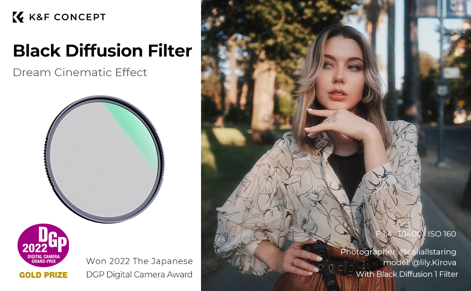 K&F Concept Black Soft Diffusion Filter 1/2 Special Effect Filter Creates Cinematic Dream Hazy Effect with Multi-Layer Coated for Camera Lens