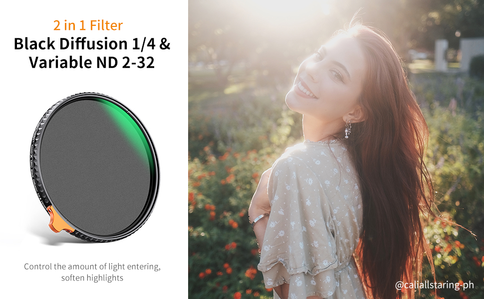 K&F Concept Black Diffusion 1/4 Effect Filter & Variable ND2-ND32 ND Filter 2-in-1