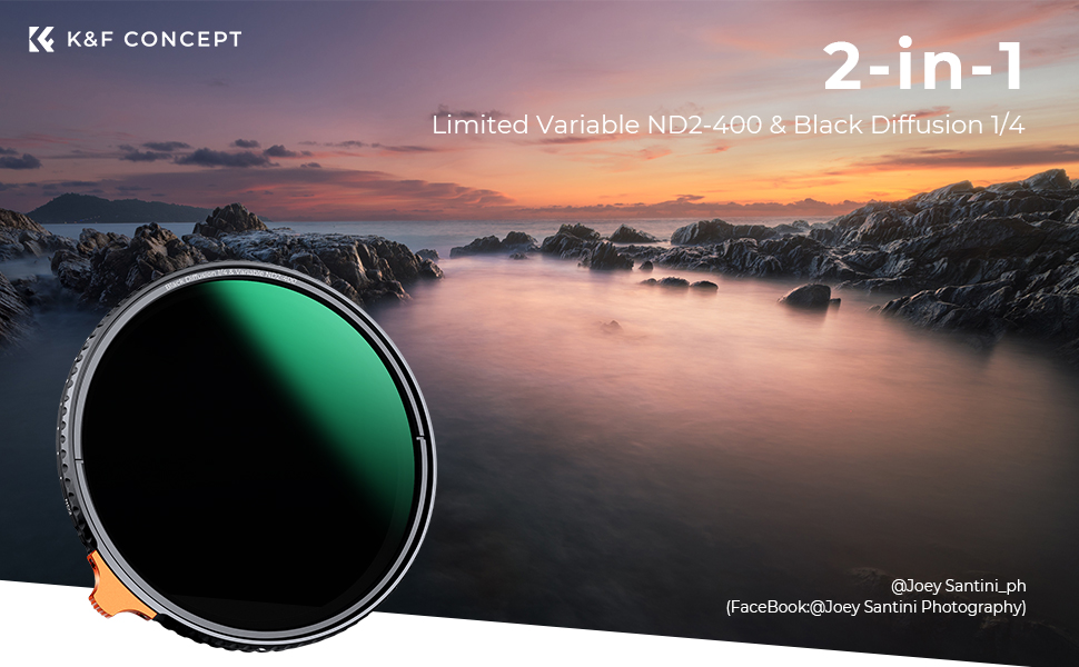K&F Concept Black Diffusion 1/4 Effect Filter & Variable ND2-ND400 ND Filter 2-in-1 for Camera Lens with 28 Multi-Layer Coatings