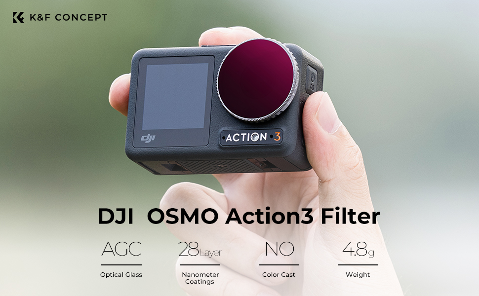 DJI Osmo Action 3 ND8&PL フィルター、片面反射防止グリーンフィルム