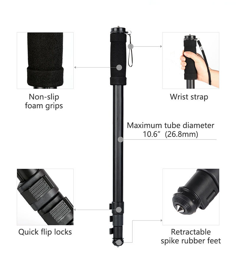 Draagbare DSLR Monopod met 4 secties